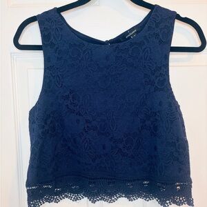 Navy Lace Crop Top